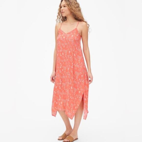 Gap Cami Flowy Handkerchief Hanky Hem asymmetrical midi Slip Dress Floral S new - Picture 1 of 12